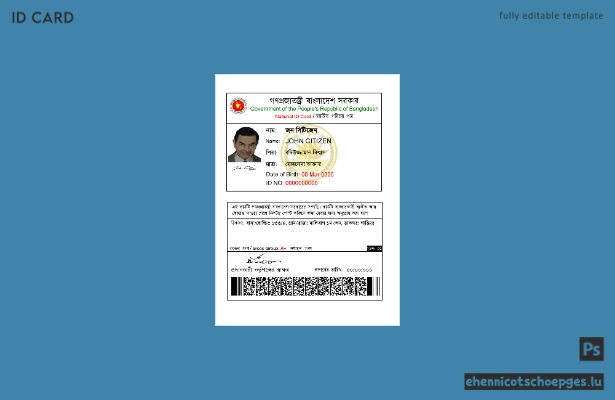 Vorschau eines Beispiels für einen nationalen Personalausweis von Bangladesch